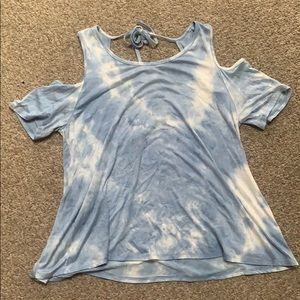 Blue tie dye cold shoulder top